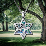 Sterling Silver Black Onyx Abalone Shell Celtic Knot Tree of Life Pendant Necklace