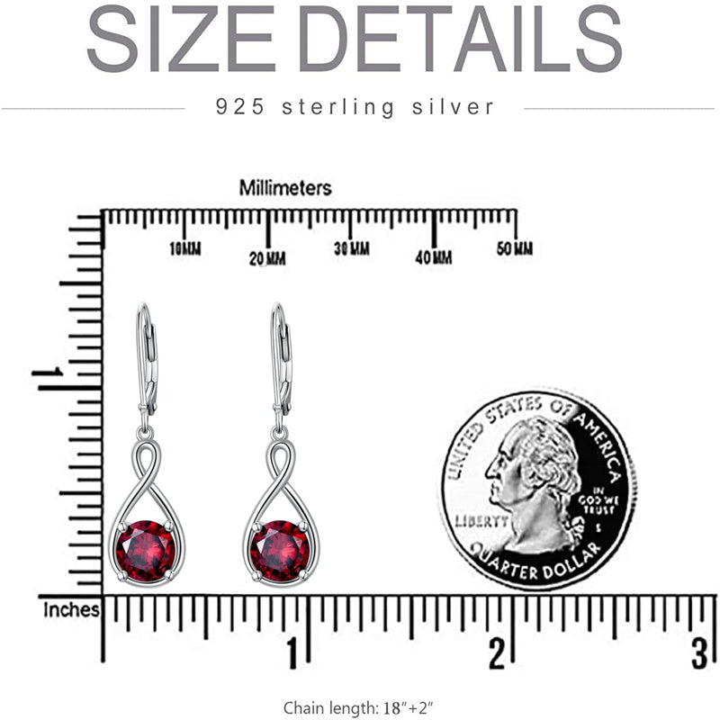 Dangle Drop Infinity Earrings 925 Sterling Silver Leverback Birstone Earrings 18K White Gold Jewelry for Women Girls