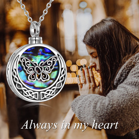 Butterfly Urn Necklaces for Ashes 925 Sterling Silver Abalone Shell Celtic Knot Cremation Jewelry Memory Jewelry for Women Men