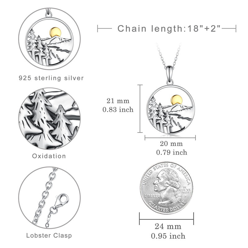 Mountain Necklace Sterling Silver Mountain Sun Pendant Necklace Nature romanticwork