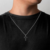 925 Solid Sterling Silver Polished Black Men's Womens Crucifix Cross Pendant Long Fine Jewelry Valentines Day Gifts for Him Boys