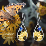 Sunflower Teardrop Dangle Earrings 925 Sterling Silver Boho Bohemian Sunflower Hook Earrings for Women Girls