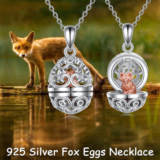 Fox Necklace Sterling Silver Easter Egg Necklace Fox Pendant Animal Jewelry Gifts for Women Girls Birthday Graduation Gift