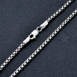 925 Sterling Silver Round Box Chain  2MM, Square Rolo Chain Necklace for Men Women