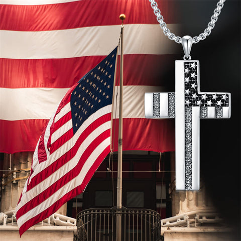 American Flag Patriot Cross Necklace  for Men Cross Pendant Necklace Jewelry Gift For Christmas Father's Day Gift