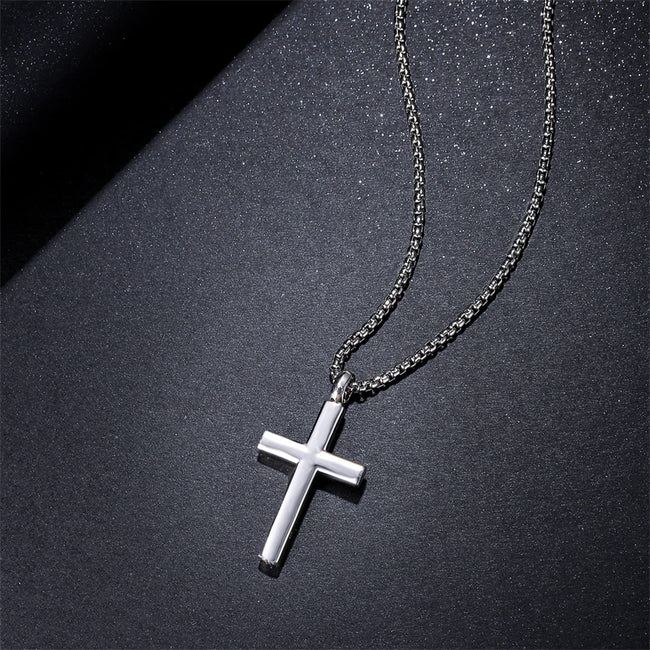 Urn Cross Necklace For Ashes 925 Solid Sterling Silver Pendant Cremation Jewelry For Men Boys, With Strong Stainless Steel Box Chain 24 Inch