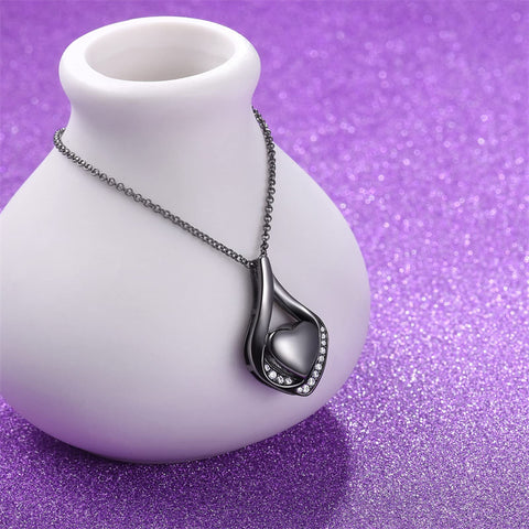 Sterling Silver Heart Shape Tear Dangle Urn Necklace for Ashes