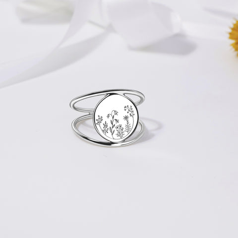 Spring Wildflowers Ring Wildflowers Earrings S925 Sterling Silver Flower Ring For Nature Lovers