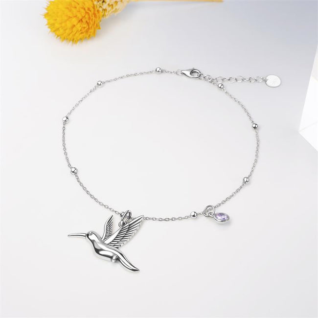 Hummingbird Anklet Bracelet Necklace Sterling Silver Beaded Anklet Hummingbird Necklace Good Luck Charm Jewelry