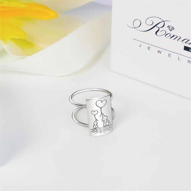 Elephant Ring Sterling Silver Mother and Child Animal Elephant Ring Gift for Mother Animal Lover