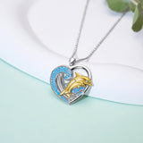 925 Silver Gold Dolphin Necklace Blue Ocean Necklace Gift for Mother Women