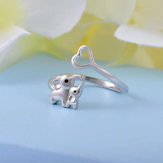 Love And Lucky "Elephant Always With Me Every Day"Exquisite Fashion 925 Silver Elephant Opening Ring For Mom Anniversary Gift Jewelry (Size 8)