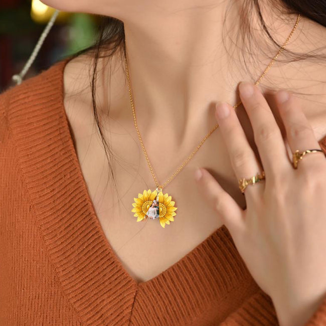 925 Sterling Silver You are My Sunshine Sunflower Photo Necklace for Mom Women Sunflower Locket Pendant Necklace