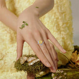 925 Sterling Silver Sunflower CZ Adjustable Ring Flower Ring