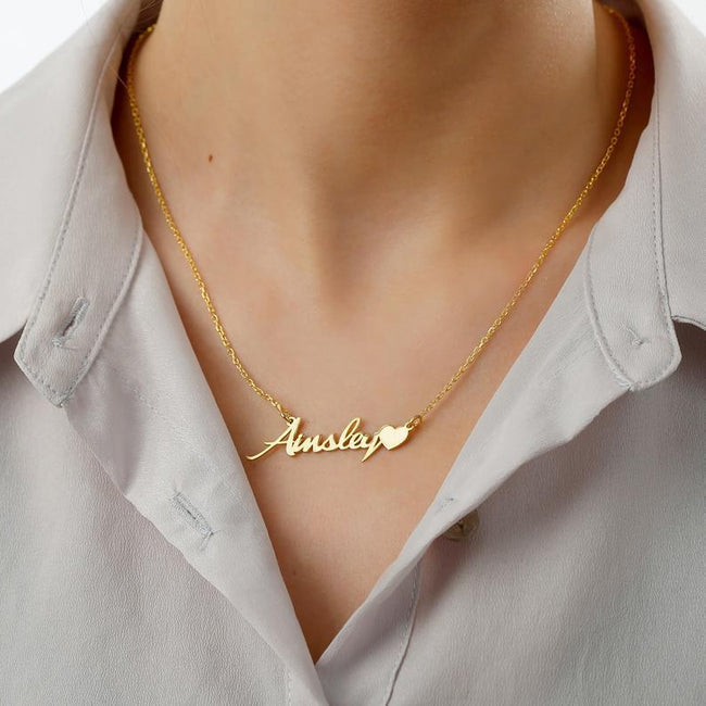 Name Necklace with Heart, Gold Name Necklace, Custom Word Necklace, Personalized Gift for Women, Personalized Necklace, My Name Necklace name Necklace Romanticwork Jewelry 