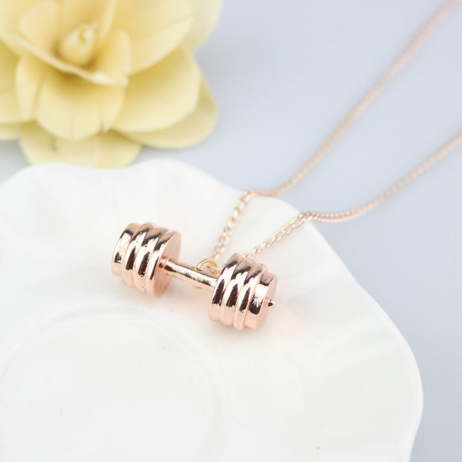 New Fashion 3 Color Custom Initial Dumbbell Pendant Necklace Sport Dumbbell Weight Lifting Charm Gym Jewelry Sport Necklace Stmanya Store Rose Gold 