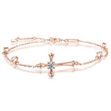 Cross Bracelet for Women, 925 Sterling Silver Charm Adjustable Foot Bracelet, Large Cross Bracelet