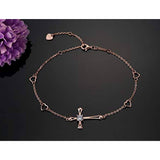 Cross Bracelet for Women, 925 Sterling Silver Charm Adjustable Foot Bracelet, Large Cross Bracelet