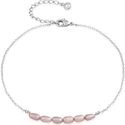 Pearl Anklet Handmade 925 Silver Dainty Boho Beach Cute Ankle Bracelet Adjustable Wafer Layered Turquoises Dangle Coins Foot Chain for Women Pearl Anklet Mevecco silver chain+ purple pearl 
