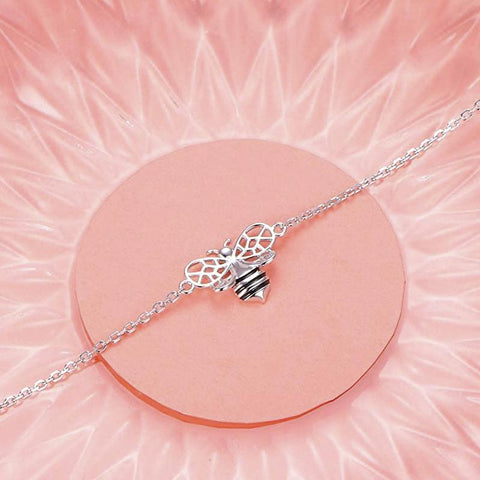 S925 Sterling Silver Bee Anklet for Women Girl Boho Beach Charm Adjustable Foot Ankle Bracelet Jewelry Birthday Gift animal anklets enjoy life creative 