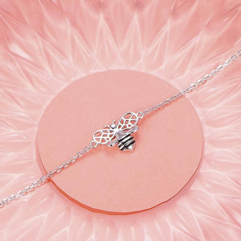 S925 Sterling Silver Bee Anklet for Women Girl Boho Beach Charm Adjustable Foot Ankle Bracelet Jewelry Birthday Gift animal anklets enjoy life creative 