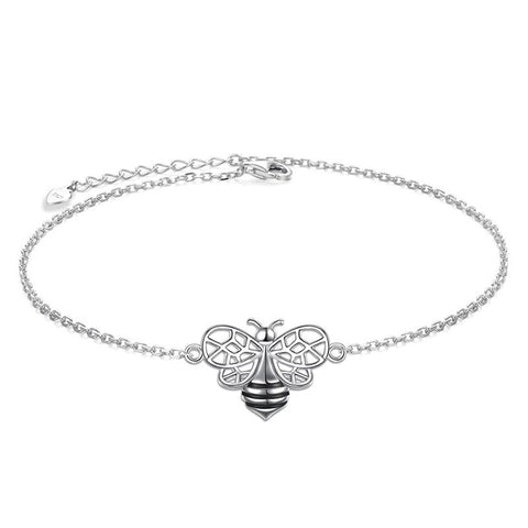 S925 Sterling Silver Bee Anklet for Women Girl Boho Beach Charm Adjustable Foot Ankle Bracelet Jewelry Birthday Gift animal anklets enjoy life creative 