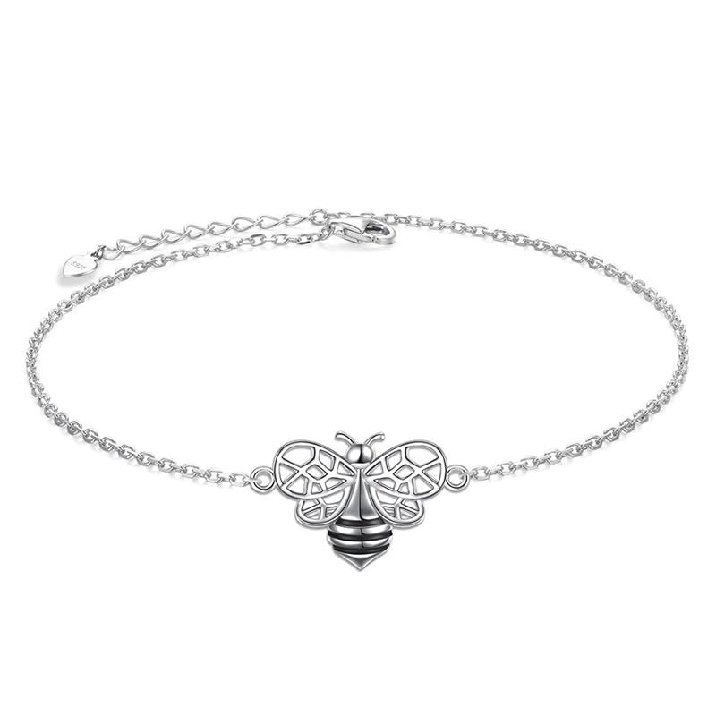 S925 Sterling Silver Bee Anklet for Women Girl Boho Beach Charm Adjustable Foot Ankle Bracelet Jewelry Birthday Gift animal anklets enjoy life creative 