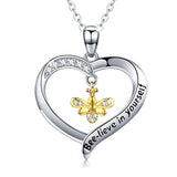 S925 Sterling Silver Bee Pendant Necklace"Bee-lieve in Yourself" Heart Necklace Inspirational Jewelry Gift for Women Animal necklace JUSTKIDSTOY 