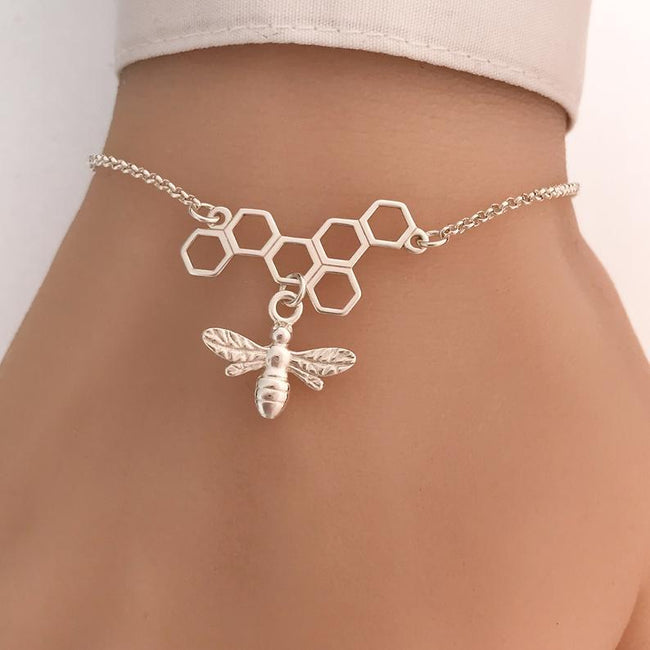 Sterling Silver Bee and Honeycomb Bracelet Animal bracelet enjoy life creative 