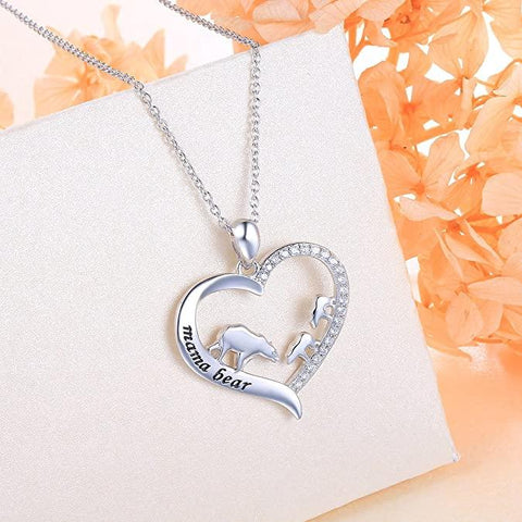 Sterling Silver For Mom Necklace Mothers Day Gift Mama Bear Pendant Necklace or Bracelet for Mum Animal necklace DAOCHONG 