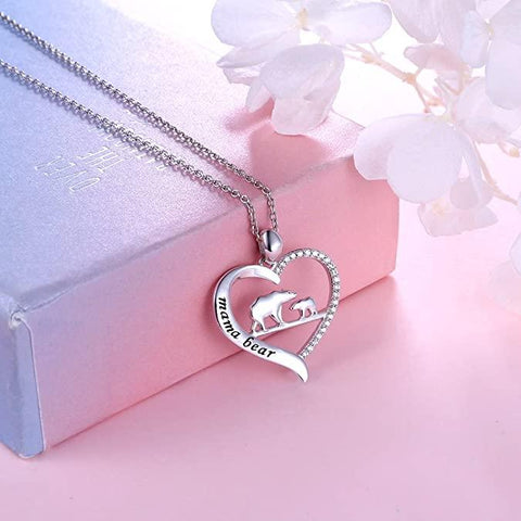 Sterling Silver For Mom Necklace Mothers Day Gift Mama Bear Pendant Necklace or Bracelet for Mum Animal necklace DAOCHONG 