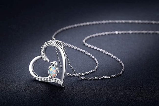 Sterling Silver Lovely Animal Penguin Heart Pendant Necklace Jewelry Gift for Women Animal necklace BEILIN 