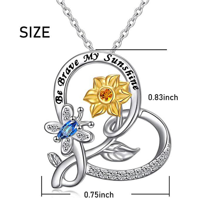 Sterling Silver Sunflower with Honey Bee or Butterfly Engraved Bee Happy or Brave My Sunshine Pendant Necklace Animal necklace Ladytree 