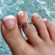 Sterling Silver Toe Ring, Midi Ring, Blooming Lotus Flower, Open Adjustable Ring, Toe Jewelry flower toe ring Romanticwork Jewelry 