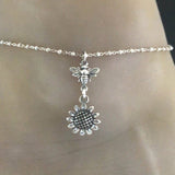Sunflower Anklet, Sterling Silver Beaded Ankle Bracelet, Good Luck Charm Jewelry, Shamrock Anklet enjoy life creative 