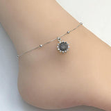 Sunflower Anklet, Sterling Silver Beaded Ankle Bracelet, Good Luck Charm Jewelry, Shamrock Anklet