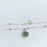Sunflower Anklet, Sterling Silver Beaded Ankle Bracelet, Good Luck Charm Jewelry, Shamrock Anklet