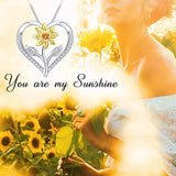Sunflower Love Heart Pendant Necklace Jewelry You are My Sunshine Adjustable 18-20 Inches Blessings for Women Daughter Wife Jewelry 925 Sterling Silver on Birthday Anniversary Flower necklace Klurent 