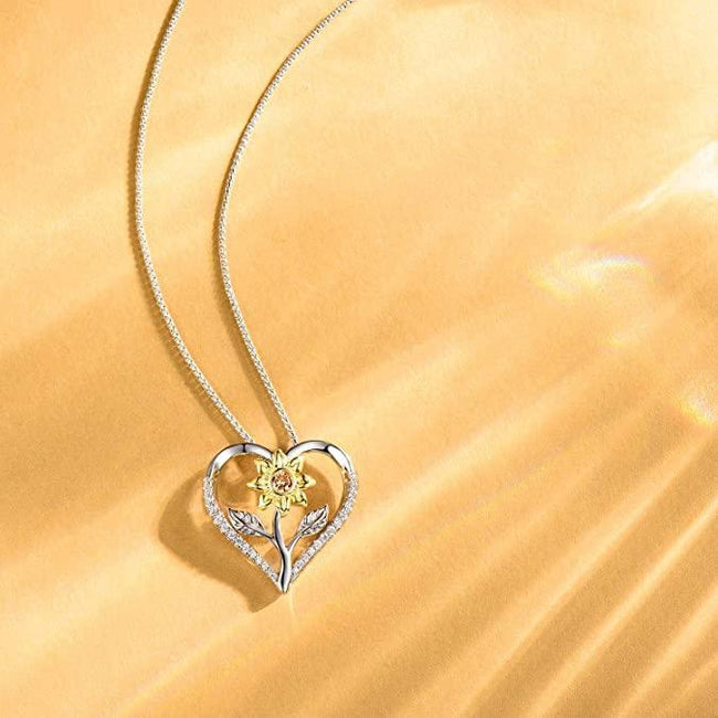 Sunflower Love Heart Pendant Necklace Jewelry You are My Sunshine Adjustable 18-20 Inches Blessings for Women Daughter Wife Jewelry 925 Sterling Silver on Birthday Anniversary Flower necklace Klurent 