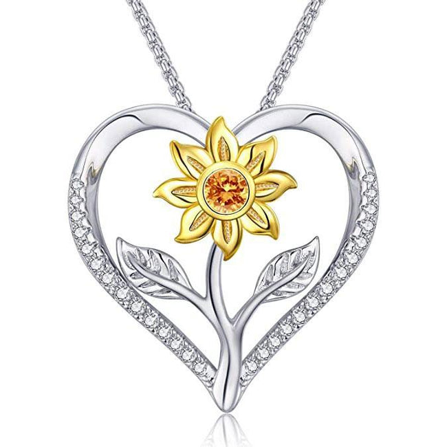 Sunflower Love Heart Pendant Necklace Jewelry You are My Sunshine Adjustable 18-20 Inches Blessings for Women Daughter Wife Jewelry 925 Sterling Silver on Birthday Anniversary Flower necklace Klurent 02 Sunflower Necklace 2 