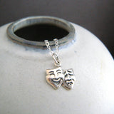 tiny sterling silver theater masks necklace comedy tragedy drama faces small play pendant happy sad dainty jewelry actor actress charm 5/8" Mask Necklace enjoy life creative 